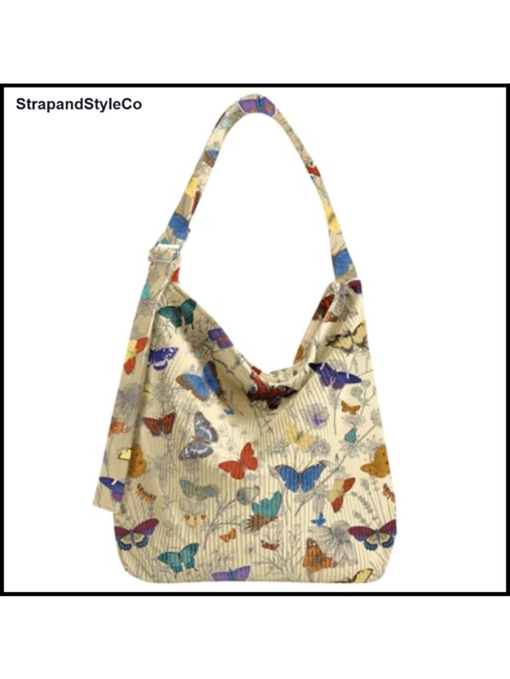 Corduroy Hobo Bag Large Zipper Tote Adjustable Strap Women's Shoulder Bag